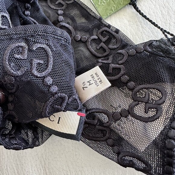 NWT GUCCI GLOVES TULLE LACE GG BLACK Sz 7.5 M - Picture 8 of 9